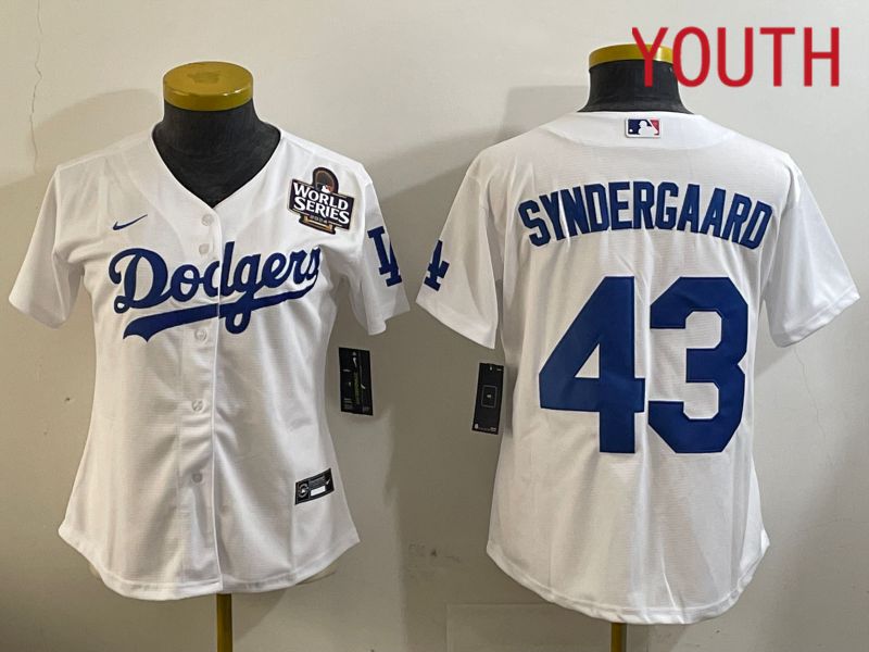 Youth Los Angeles Dodgers #43 Syndergaard White Game 2024 Nike MLB Jersey style 11201->youth mlb jersey->Youth Jersey